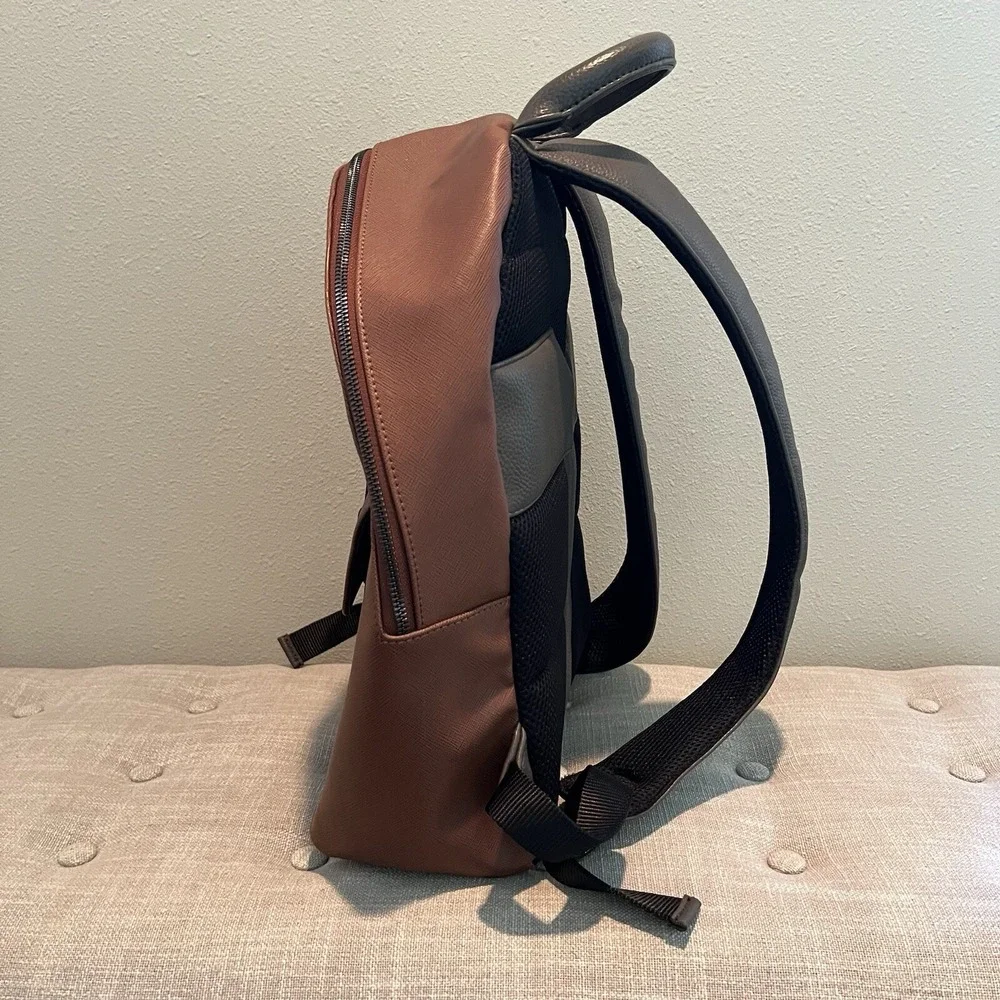 Ted Baker London Eazey Backpack Faux Leather Brown Textured Laptop Bag
